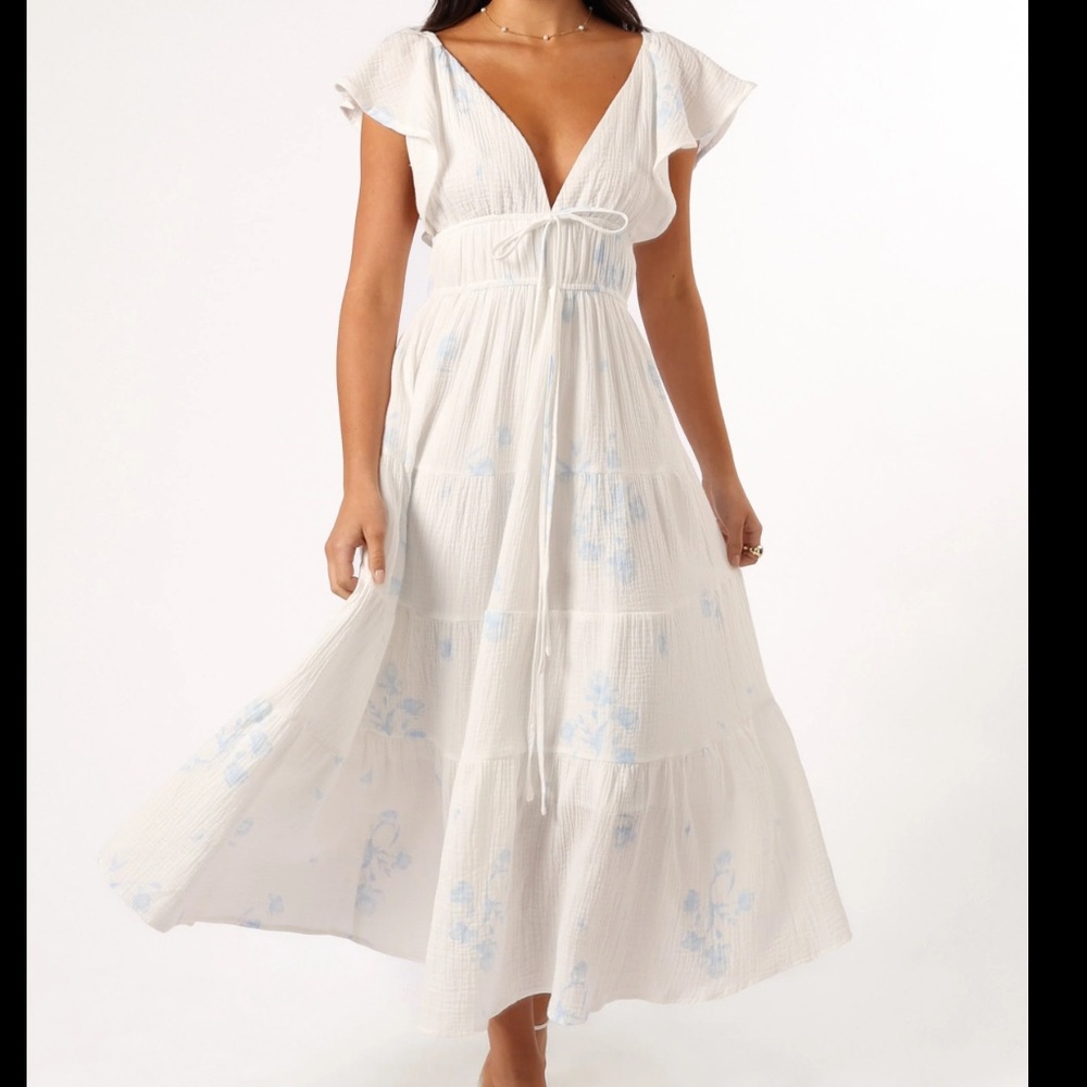 Petal & Pup Elowen/Mabel Katriel White Plunge Neck Sleeveless Midi Dress